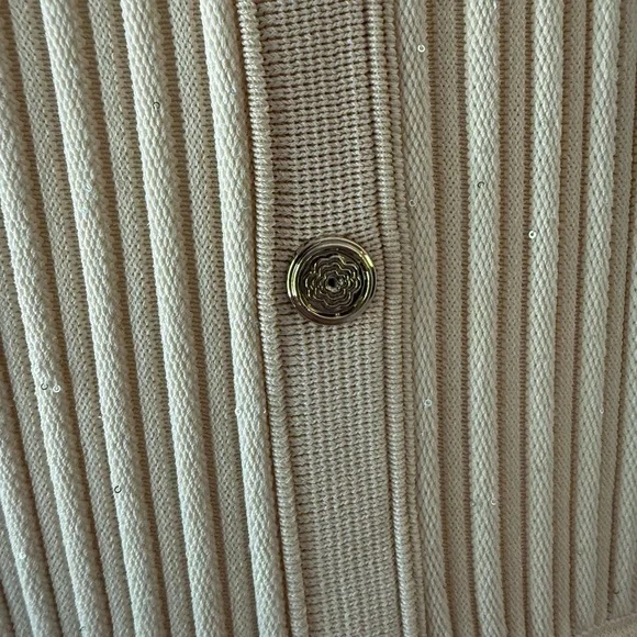 Maje NWT Cream Sequin Specs Ribbed Knit Maxi Dress Gold Buttons US 10 (EU 42) - Picture 4 of 7